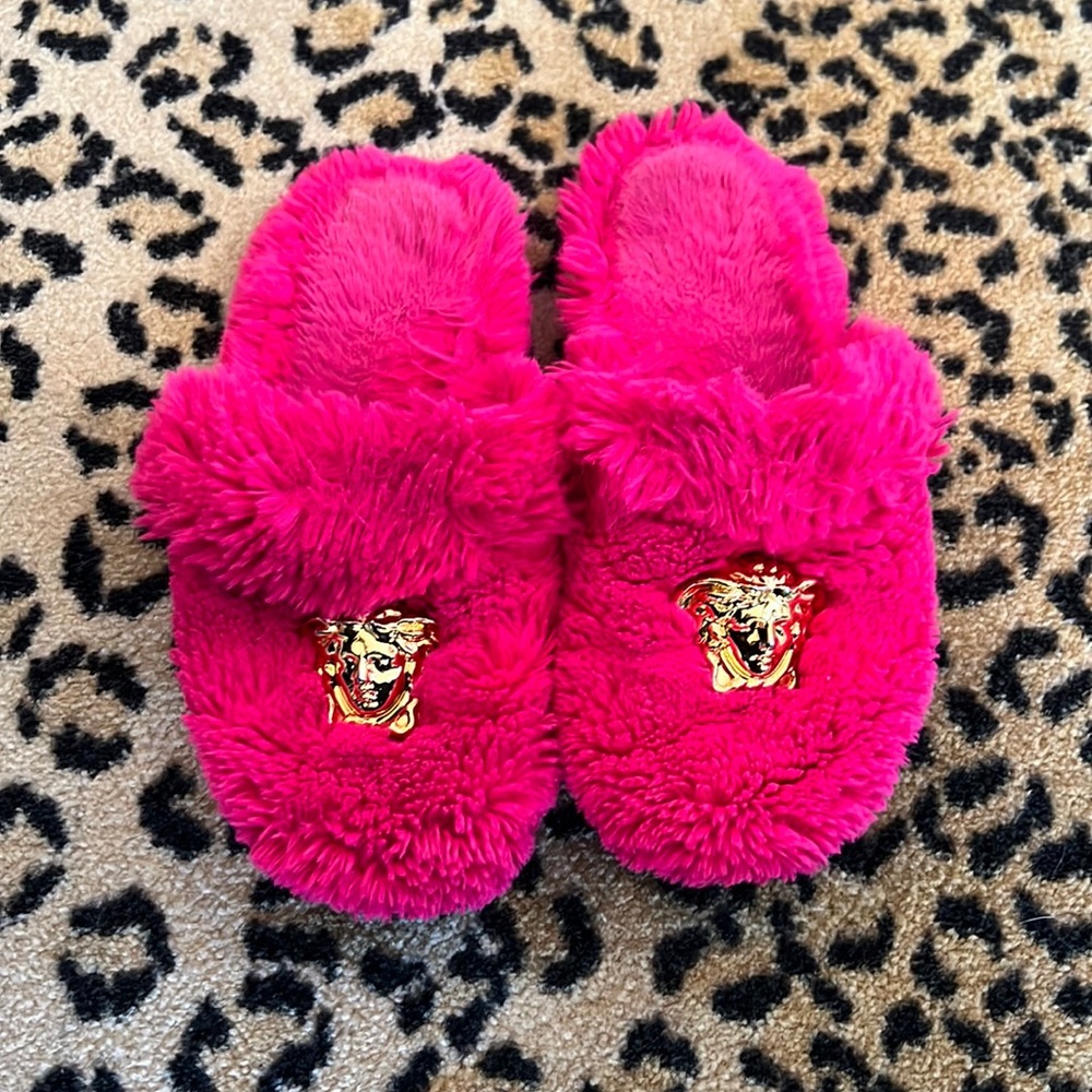 Versace pink Medusa worn slippers